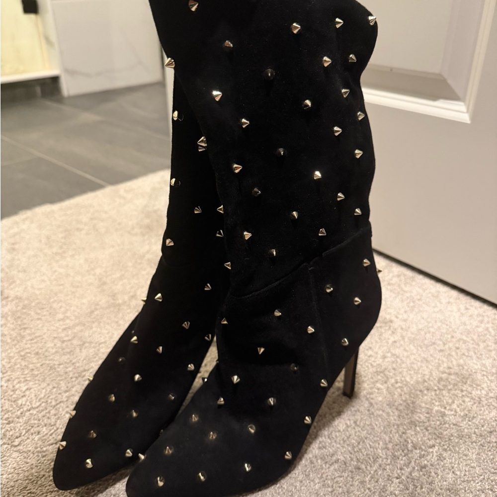 Sam Edelman Black Suede Studded High-Heel Boots
